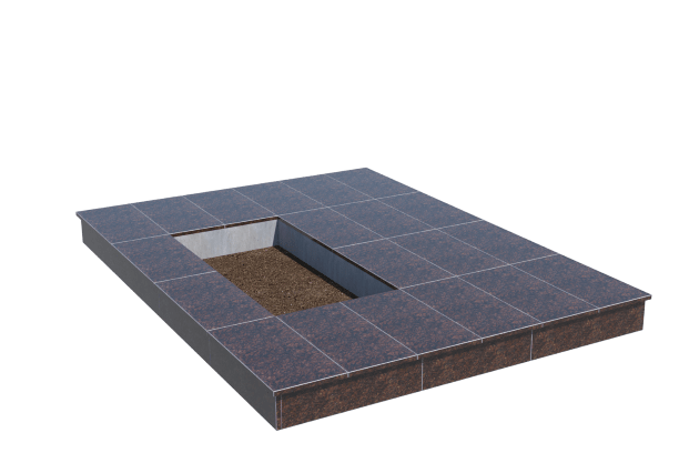 Площадки на могилу в&nbsp;Самаре | Площадка с вертикальной (15 см) облицовкой Дымовским гранитом (под цветник)
