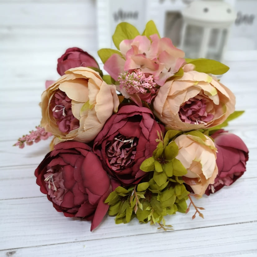 Искусственные цветы в Самаре | Цветы искусственные «Пионы», персиково-малиновые, букет
