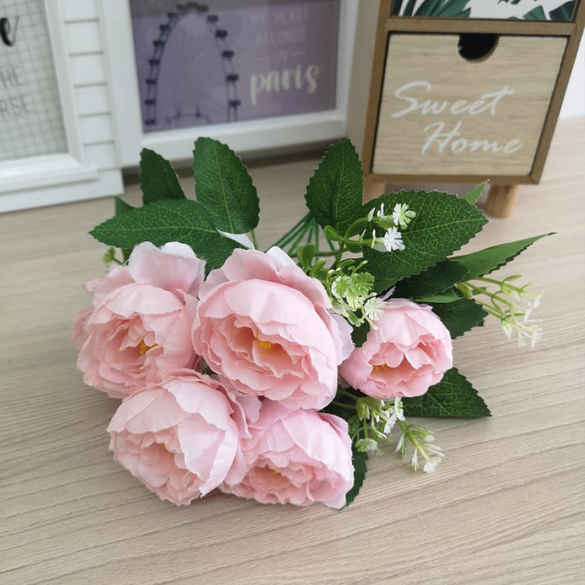 Искусственные цветы в Самаре | Цветы искусственные «Минипиончики с гипсофилой», нежно-розовые, букет