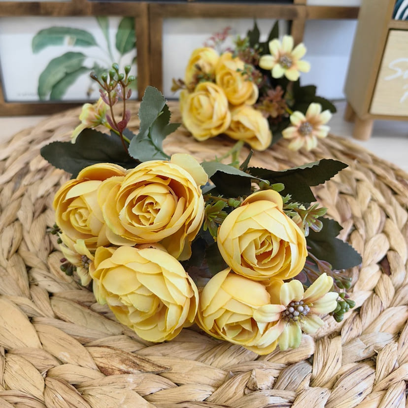 Искусственные цветы в Самаре | Цветы искусственные «Камелии с мелкоцветом», желтые, букет