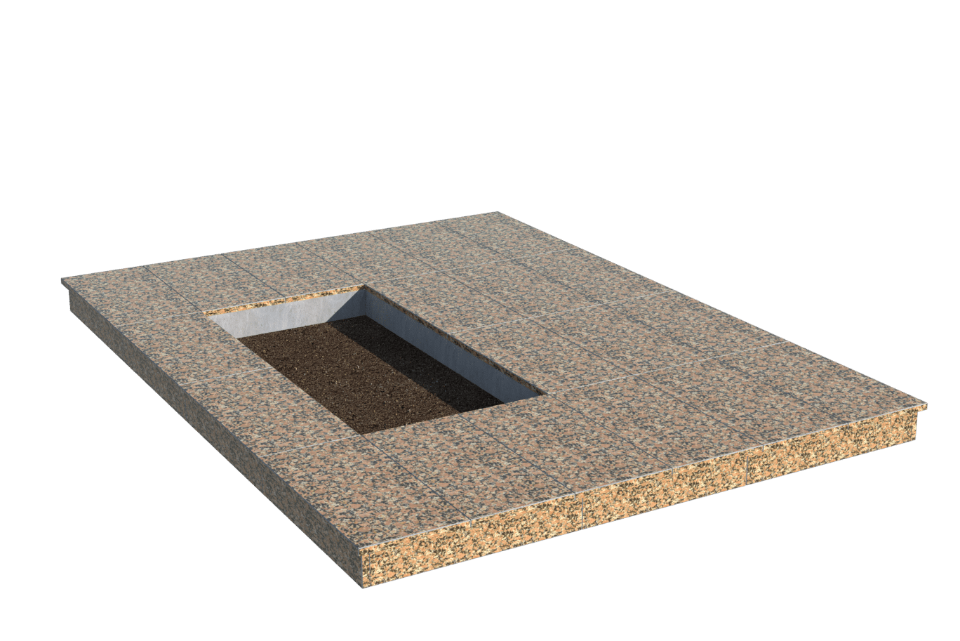 Площадки на могилу в&nbsp;Самаре | Площадка с вертикальной (10 см) облицовкой Южно-Султаевским гранитом (под цветник)