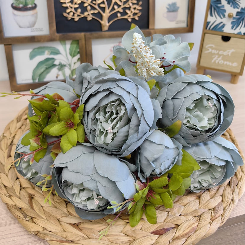 Искусственные цветы в Самаре | Цветы искусственные «Пионы», серо-голубые, букет